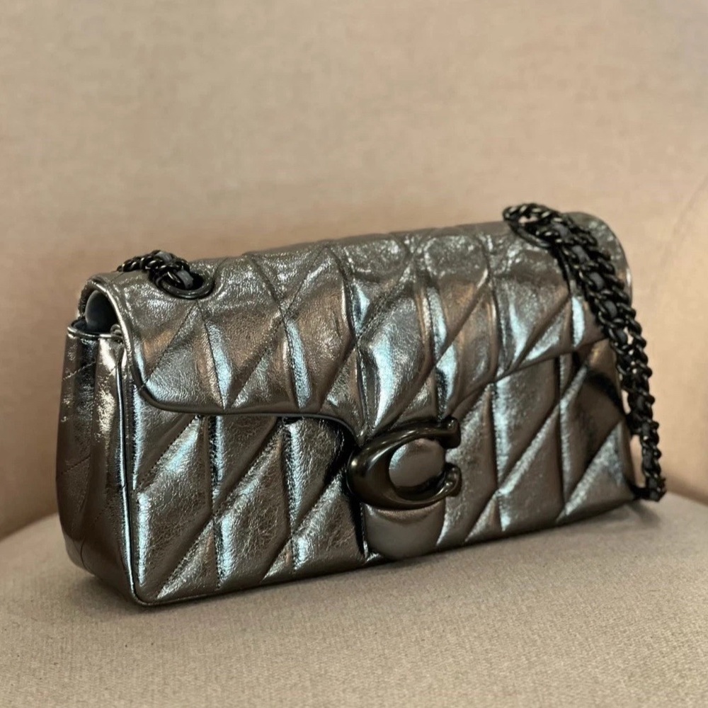 NWT Coach Metallic Leather Tabby Shoulder Bag 26 With Quilting - V5/Anthracite - Picture 4 of 12